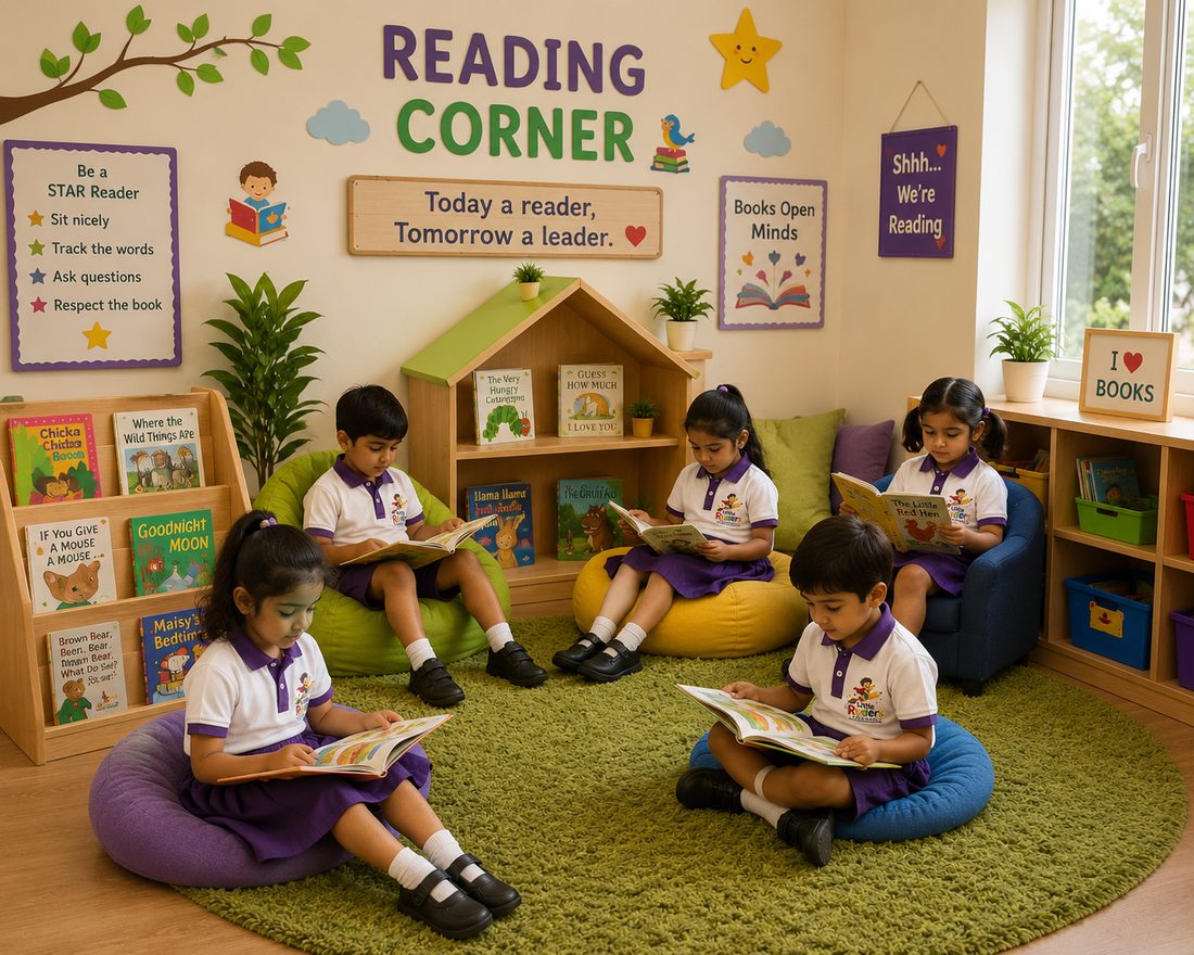 Cozy reading corner at Little Ryders